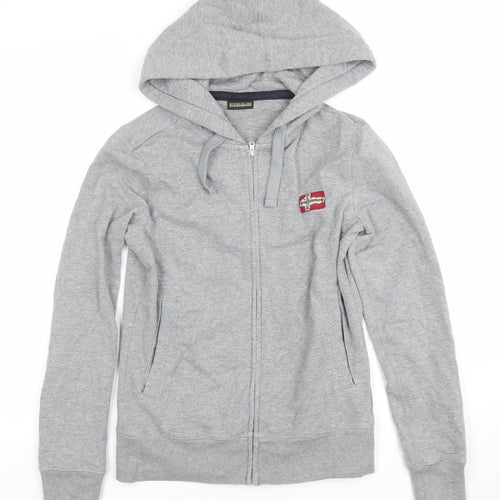 Napapijri Women's Grey Full Zip Hoodie Small Logo Embroidered