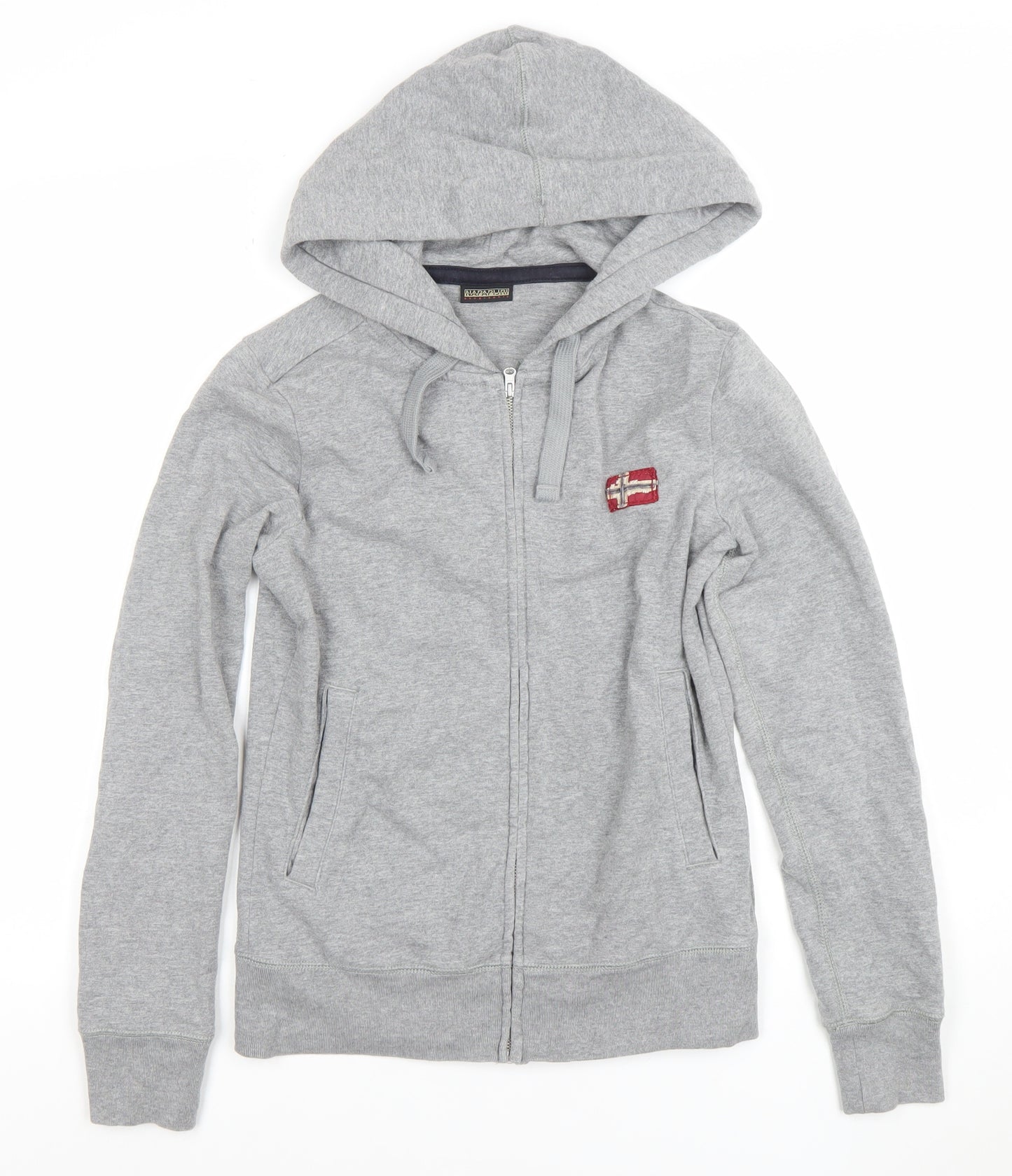 Napapijri Women's Grey Full Zip Hoodie Small Logo Embroidered