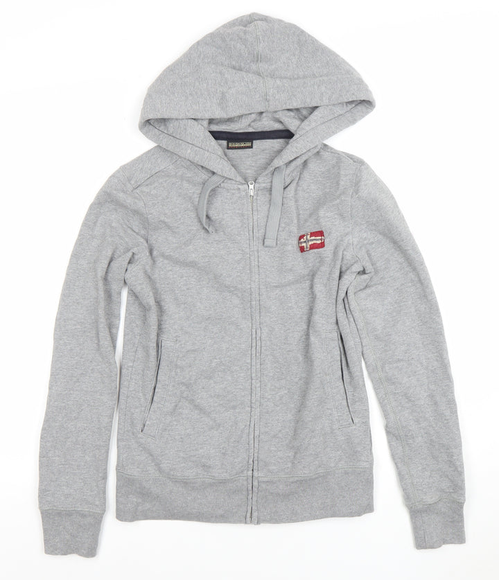 Napapijri Women's Grey Full Zip Hoodie Small Logo Embroidered