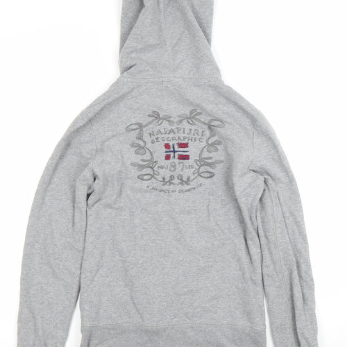Napapijri Women's Grey Full Zip Hoodie Small Logo Embroidered