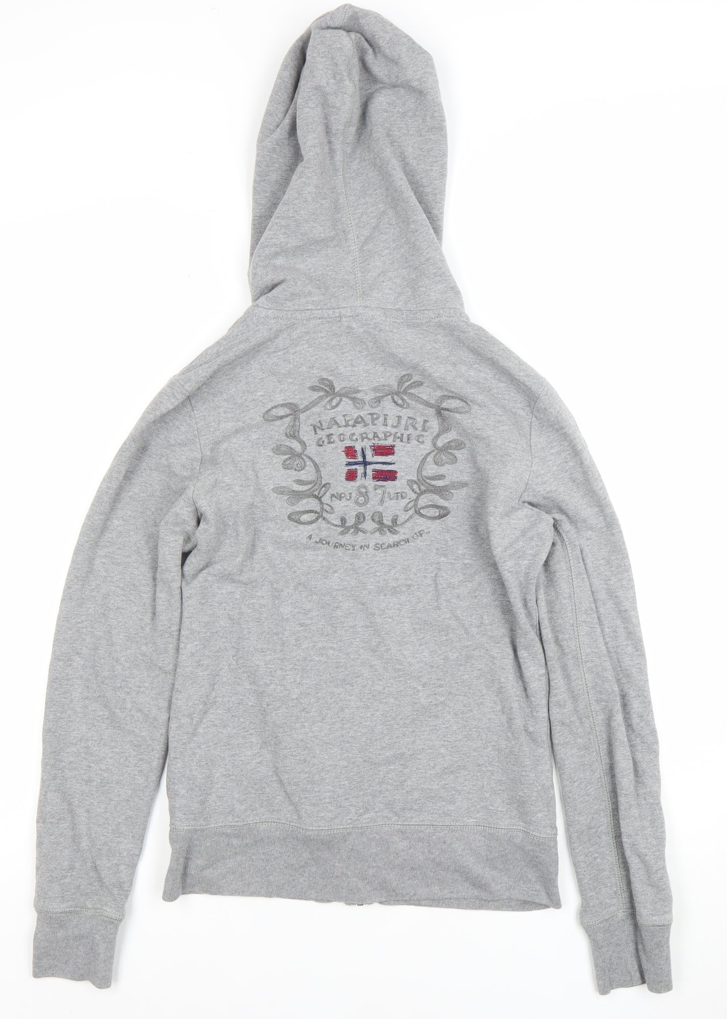 Napapijri Women's Grey Full Zip Hoodie Small Logo Embroidered