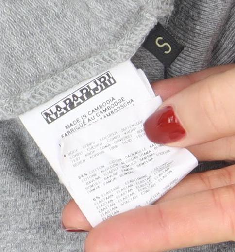 Napapijri Women's Grey Full Zip Hoodie Small Logo Embroidered