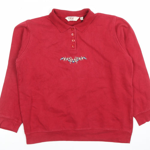 EWM Pure Classics Women's Red Embroidered Henley Sweatshirt Size 14/16