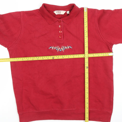 EWM Pure Classics Women's Red Embroidered Henley Sweatshirt Size 14/16