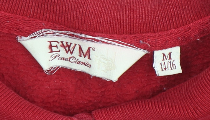 EWM Pure Classics Women's Red Embroidered Henley Sweatshirt Size 14/16