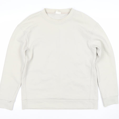 H&M Men Beige Cotton Blend Crew Neck Sweatshirt Size S
