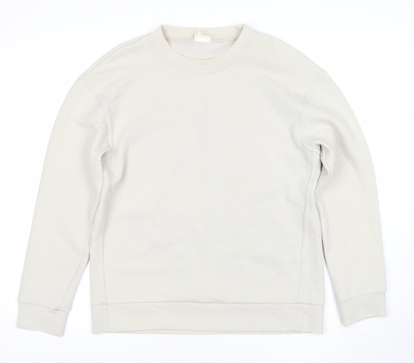 H&M Men Beige Cotton Blend Crew Neck Sweatshirt Size S