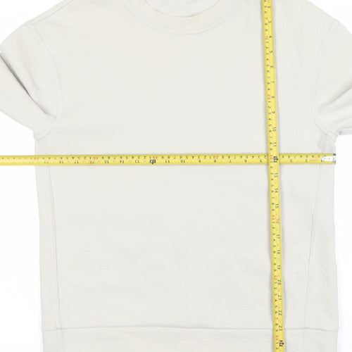 H&M Men Beige Cotton Blend Crew Neck Sweatshirt Size S