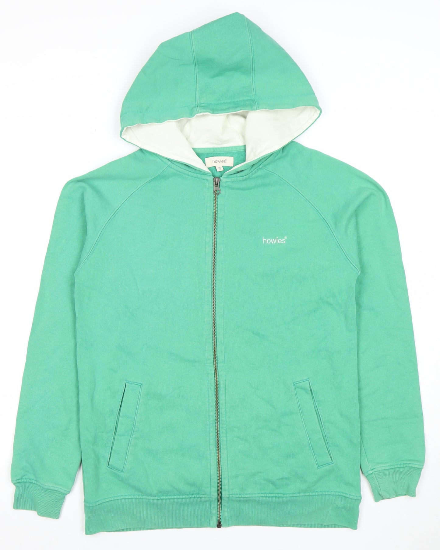 Howies Womens Green Full Zip Hoodie Size 10 Cotton Blend Casual