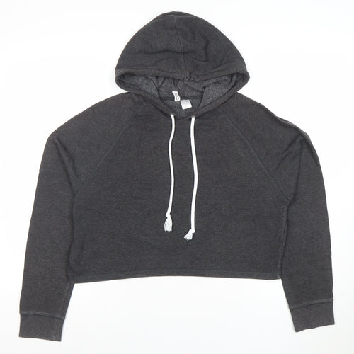 H&M Divided Womens Dark Grey Cropped Pullover Hoodie Size 12 M