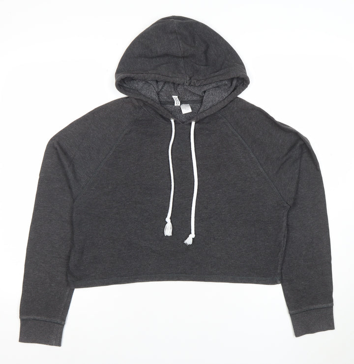 H&M Divided Womens Dark Grey Cropped Pullover Hoodie Size 12 M