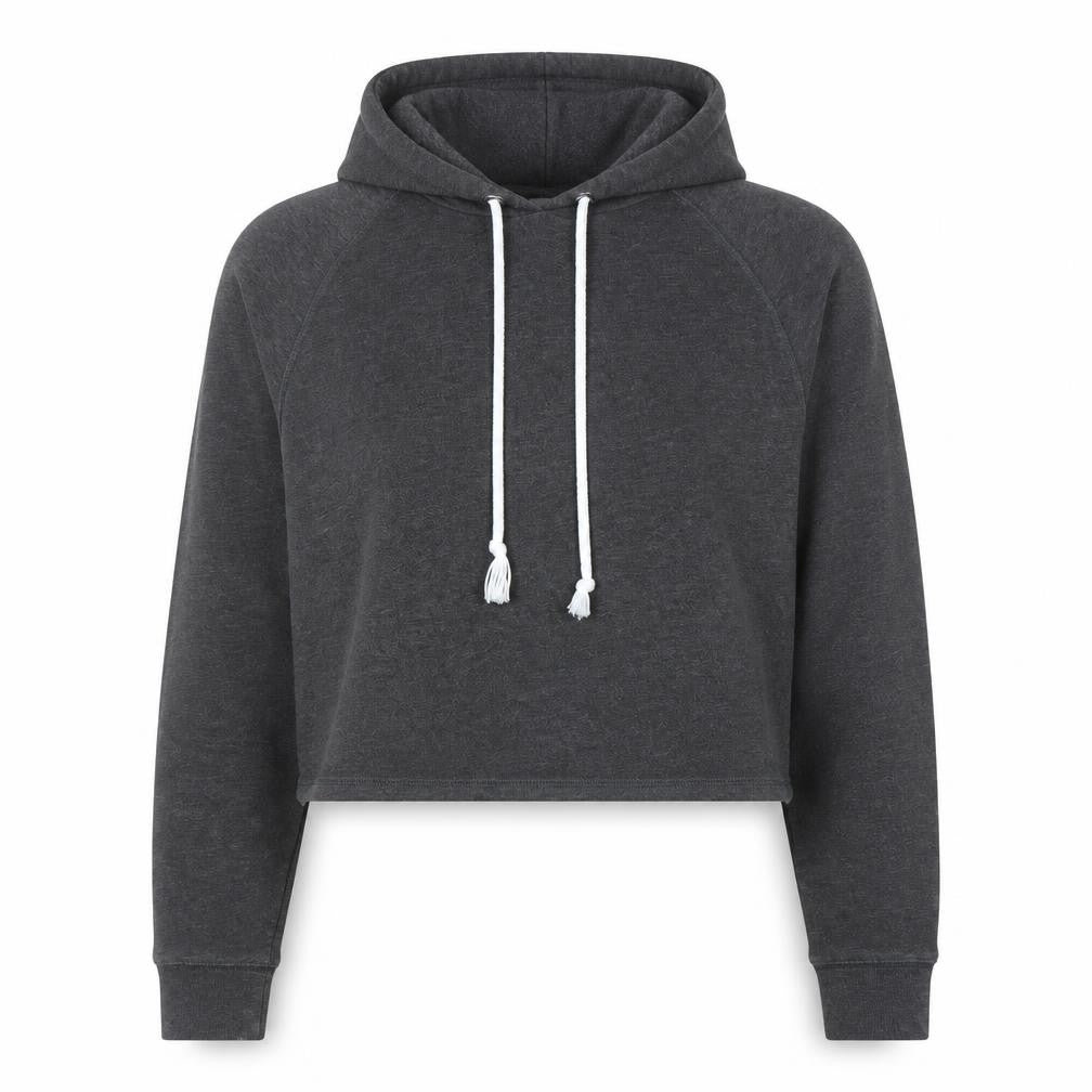 Front view of H&M Divided women’s dark grey cropped pullover hoodie, size UK 12, m
