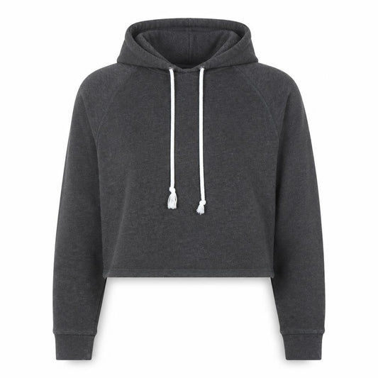 Front view of H&M Divided women’s dark grey cropped pullover hoodie, size UK 12, m