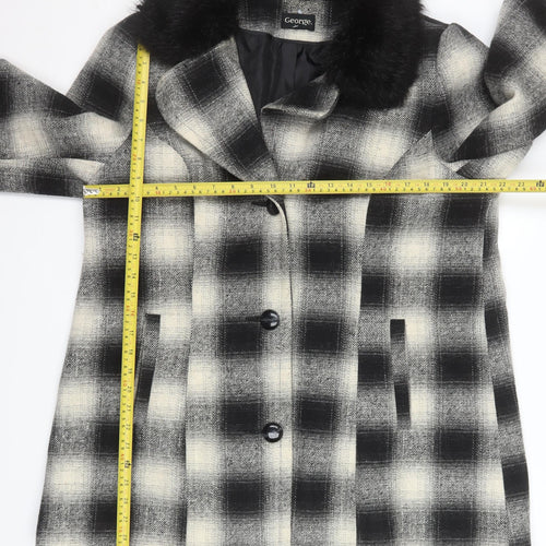 George Women’s Black Check Faux Fur Collar Mid-Length Coat Size 18