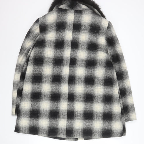 George Women’s Black Check Faux Fur Collar Mid-Length Coat Size 18