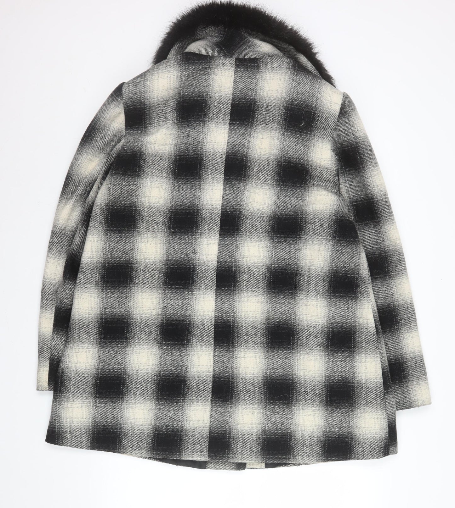 George Women’s Black Check Faux Fur Collar Mid-Length Coat Size 18