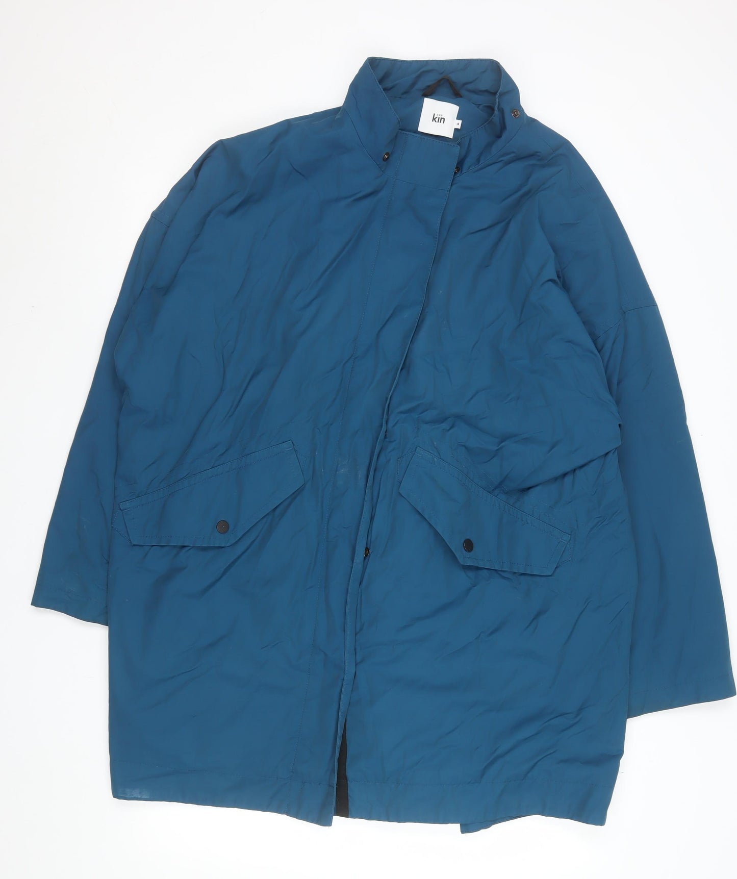 Kin Women Blue Long Rain Coat Size 18 Cotton Blend