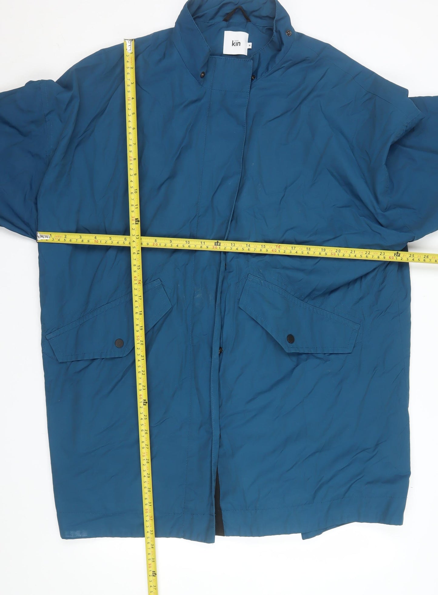 Kin Women Blue Long Rain Coat Size 18 Cotton Blend