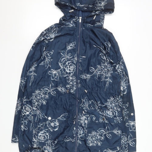 Dunnes Stores Women's Blue Floral Hooded Rain Jacket Size L