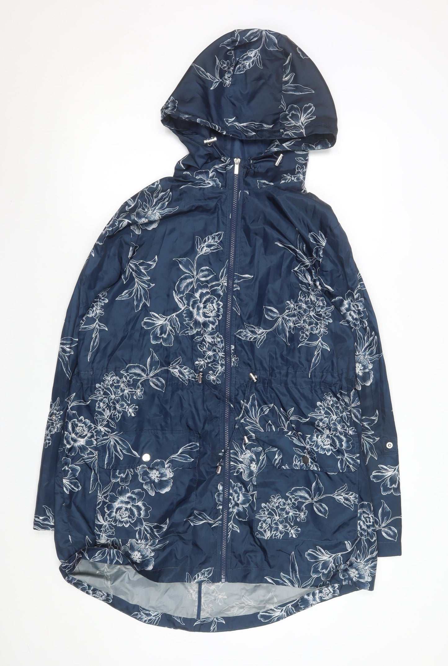 Dunnes Stores Women's Blue Floral Hooded Rain Jacket Size L