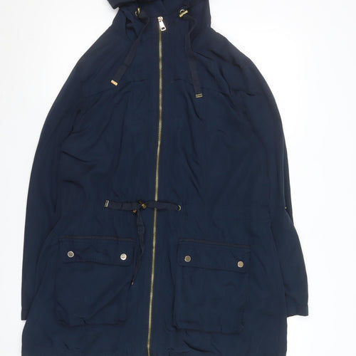 George Women’s Blue Hooded Parka Jacket UK 16 Drawstring Waist Zip Front