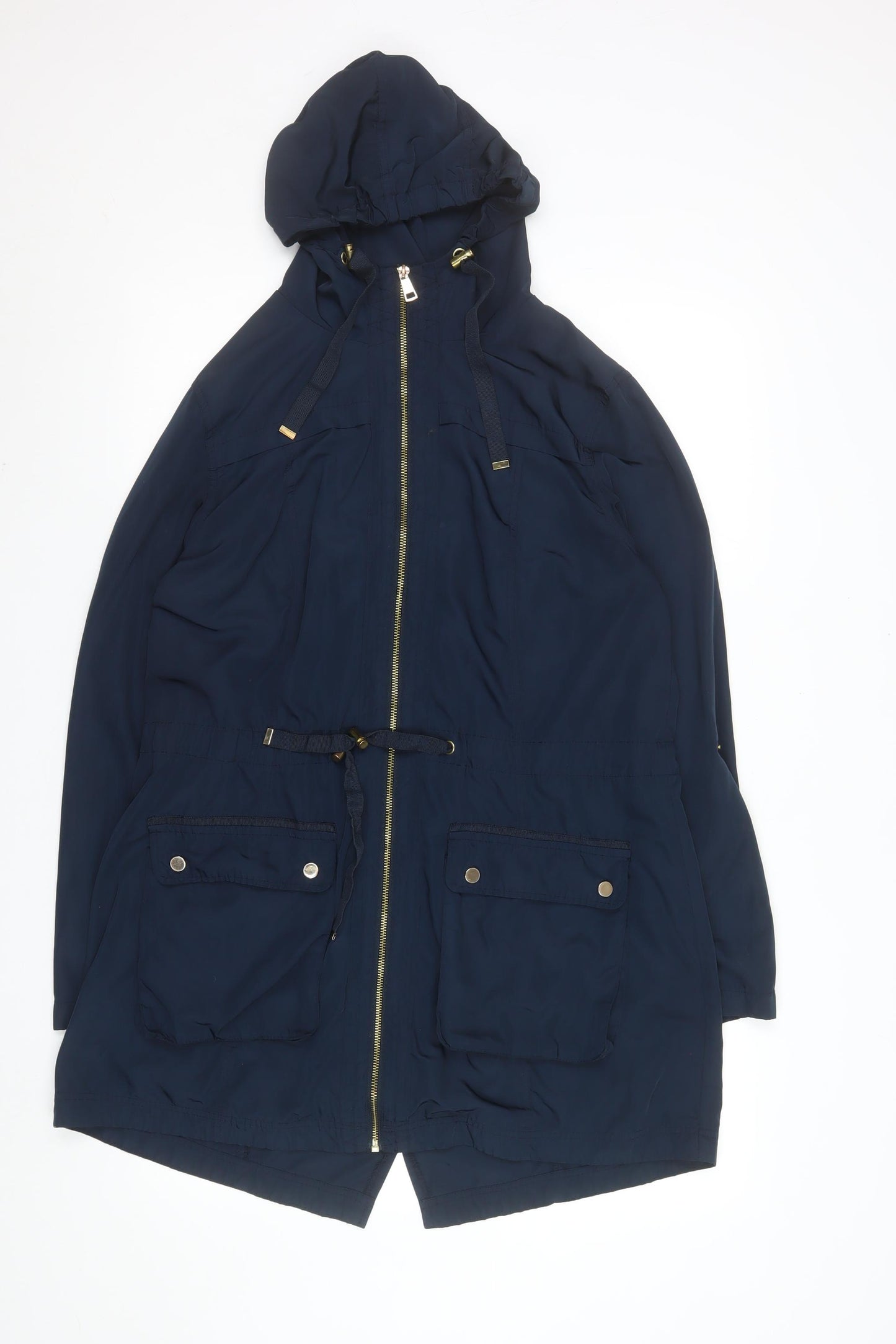 George Women’s Blue Hooded Parka Jacket UK 16 Drawstring Waist Zip Front