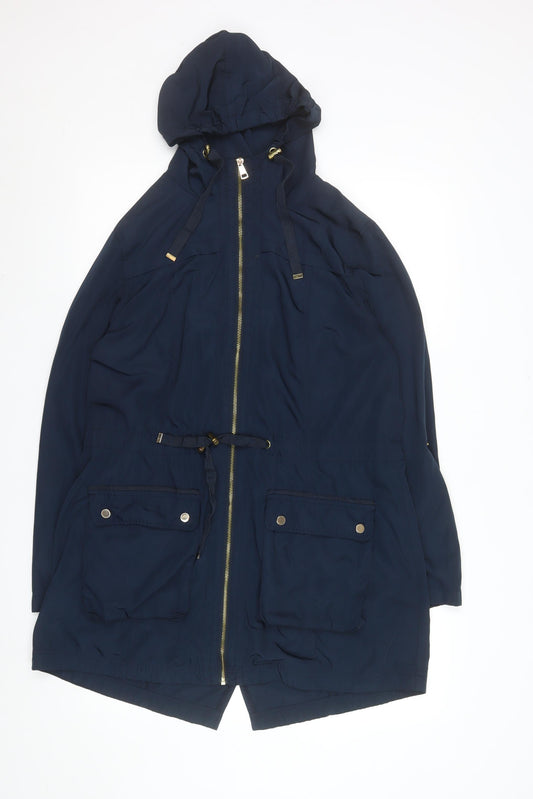 George Women’s Blue Hooded Parka Jacket UK 16 Drawstring Waist Zip Front