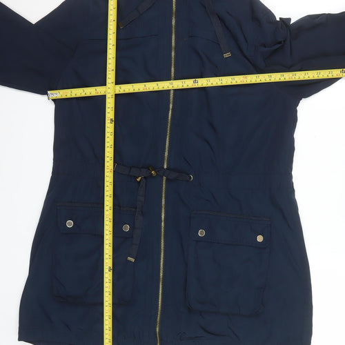 George Women’s Blue Hooded Parka Jacket UK 16 Drawstring Waist Zip Front