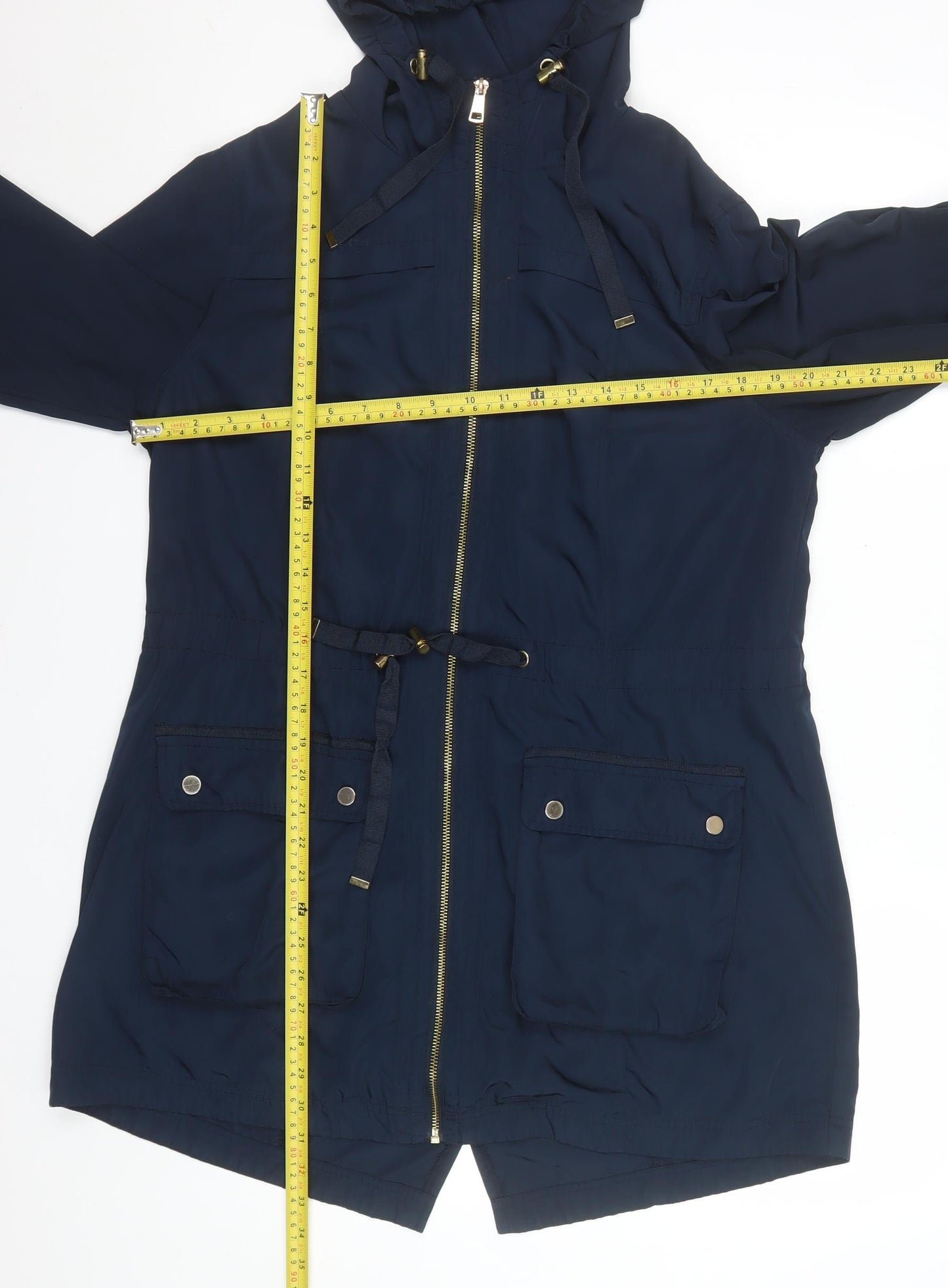 George Women’s Blue Hooded Parka Jacket UK 16 Drawstring Waist Zip Front