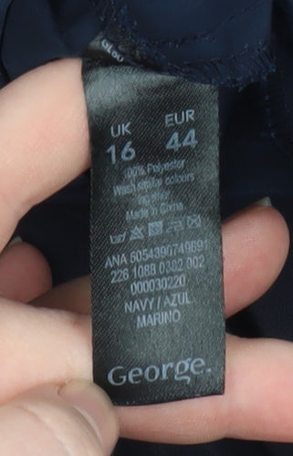 George Women’s Blue Hooded Parka Jacket UK 16 Drawstring Waist Zip Front