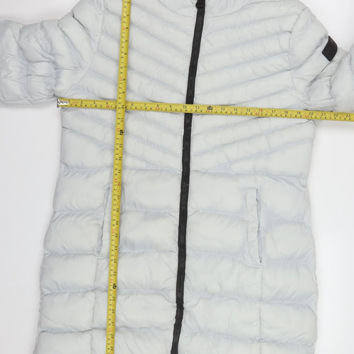 Crosshatch Women’s Grey Hooded Puffer Jacket Size 14 Long Zip Quilted Coat