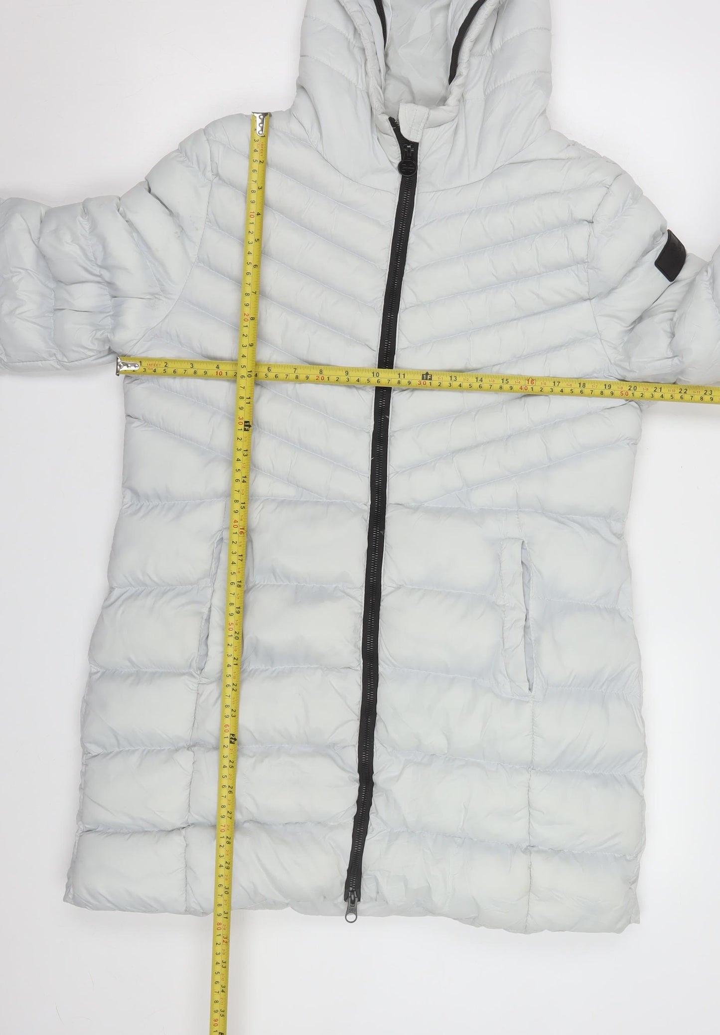 Crosshatch Women’s Grey Hooded Puffer Jacket Size 14 Long Zip Quilted Coat