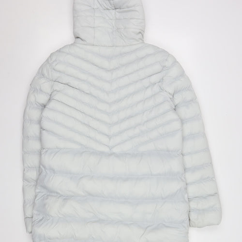 Crosshatch Women’s Grey Hooded Puffer Jacket Size 14 Long Zip Quilted Coat