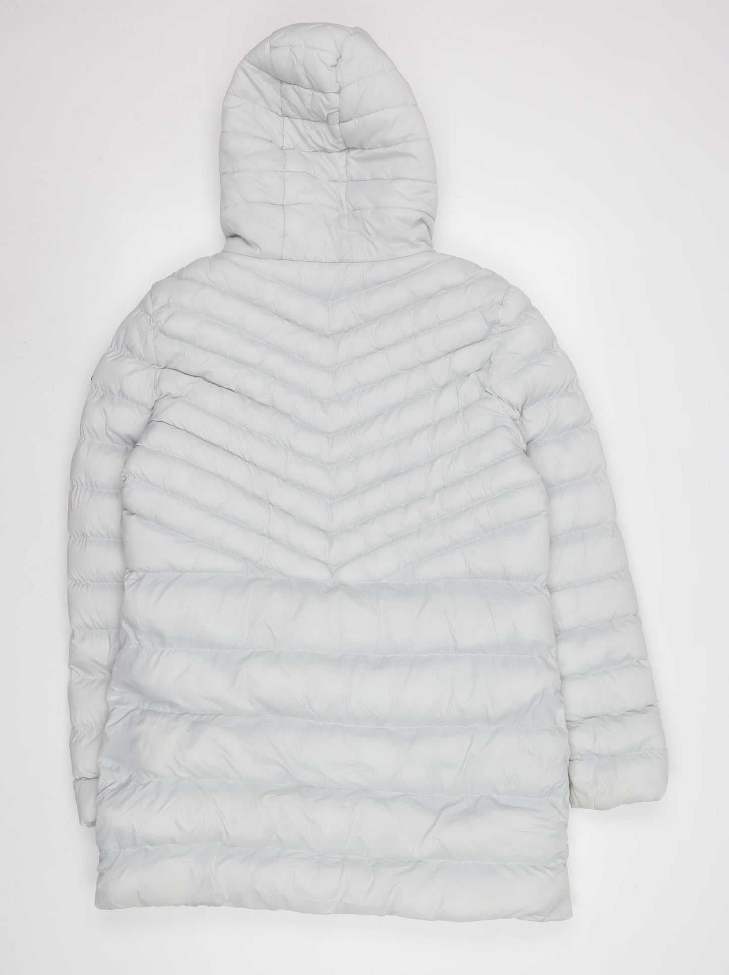 Crosshatch Women’s Grey Hooded Puffer Jacket Size 14 Long Zip Quilted Coat