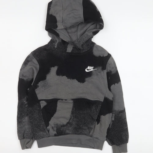Nike Boys Black Grey Pullover Hoodie Small 128-137cm Cotton Blend