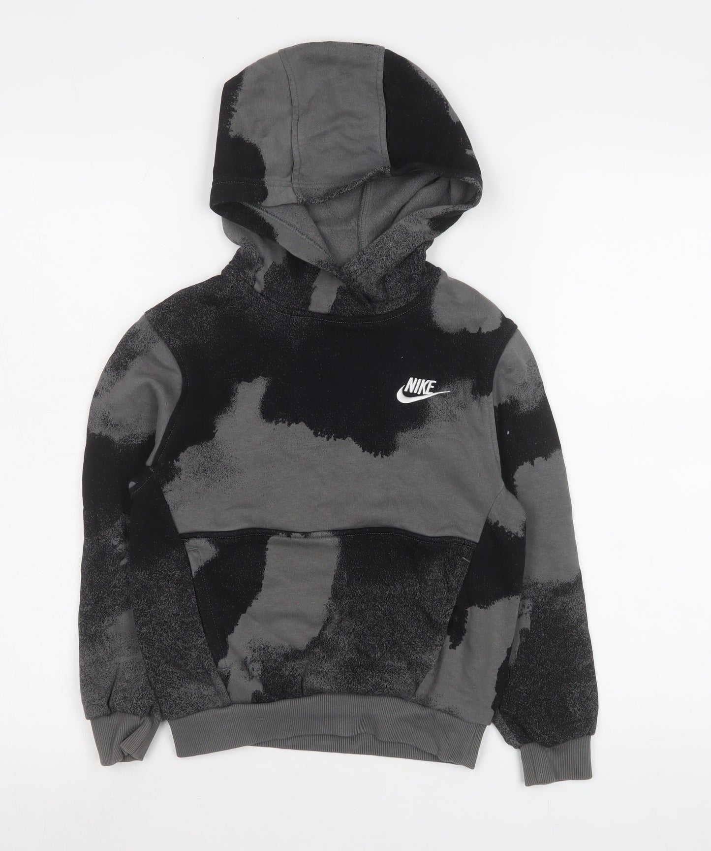 Nike Boys Black Grey Pullover Hoodie Small 128-137cm Cotton Blend