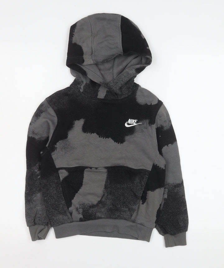 Nike Boys Black Grey Pullover Hoodie Small 128-137cm Cotton Blend
