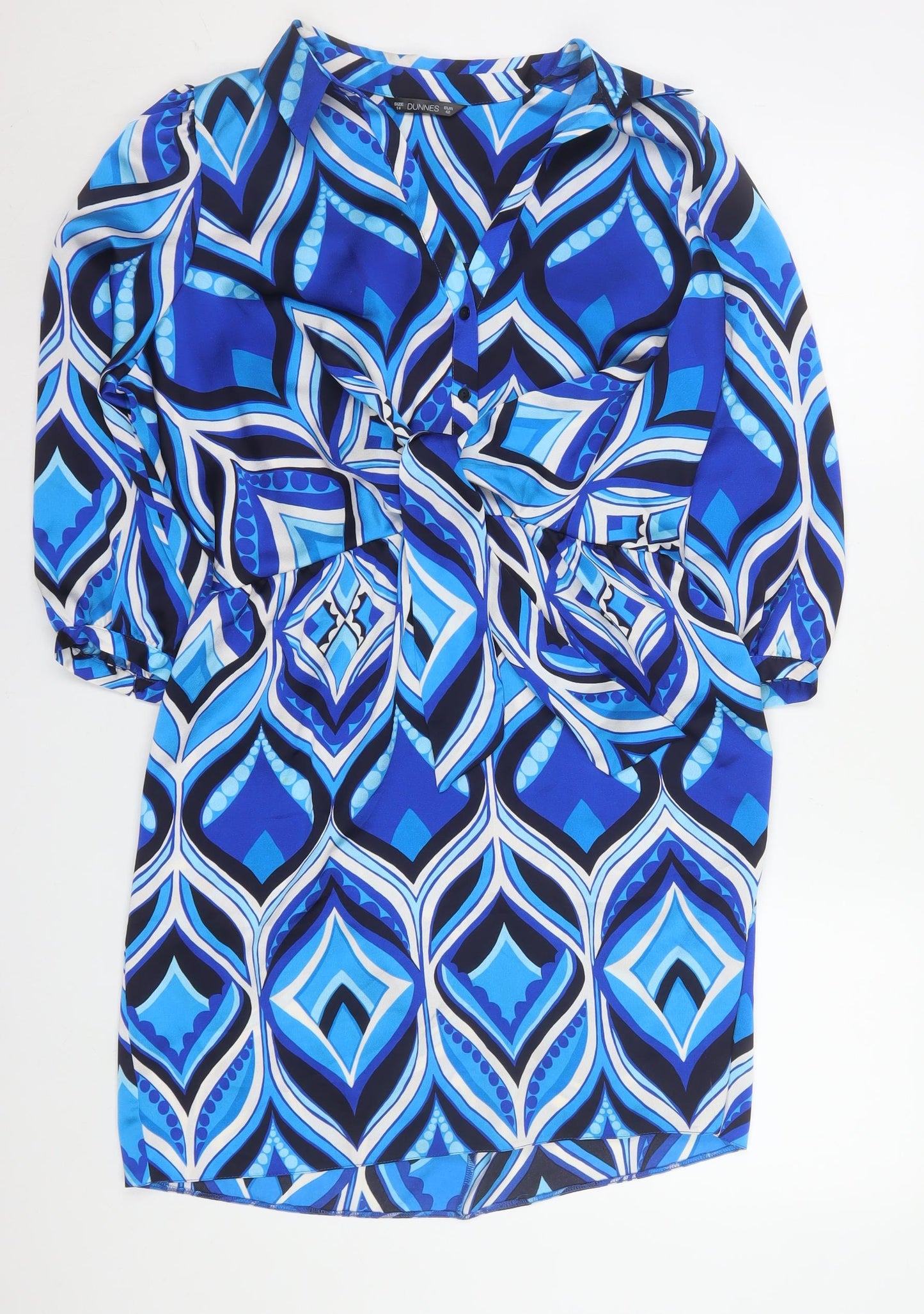 Dunnes Stores Women’s Blue Geometric Shirt Dress Size 14