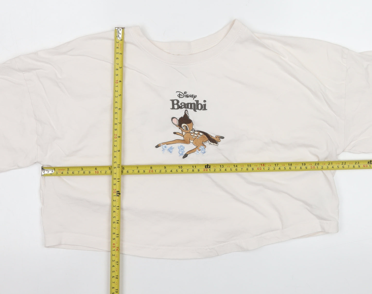 Primark Disney Bambi Women's Ivory Cropped T-Shirt Size S