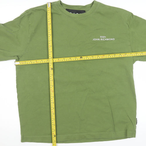 John Richmond Men's Green Long Sleeve Cotton Crew Neck Top Size L