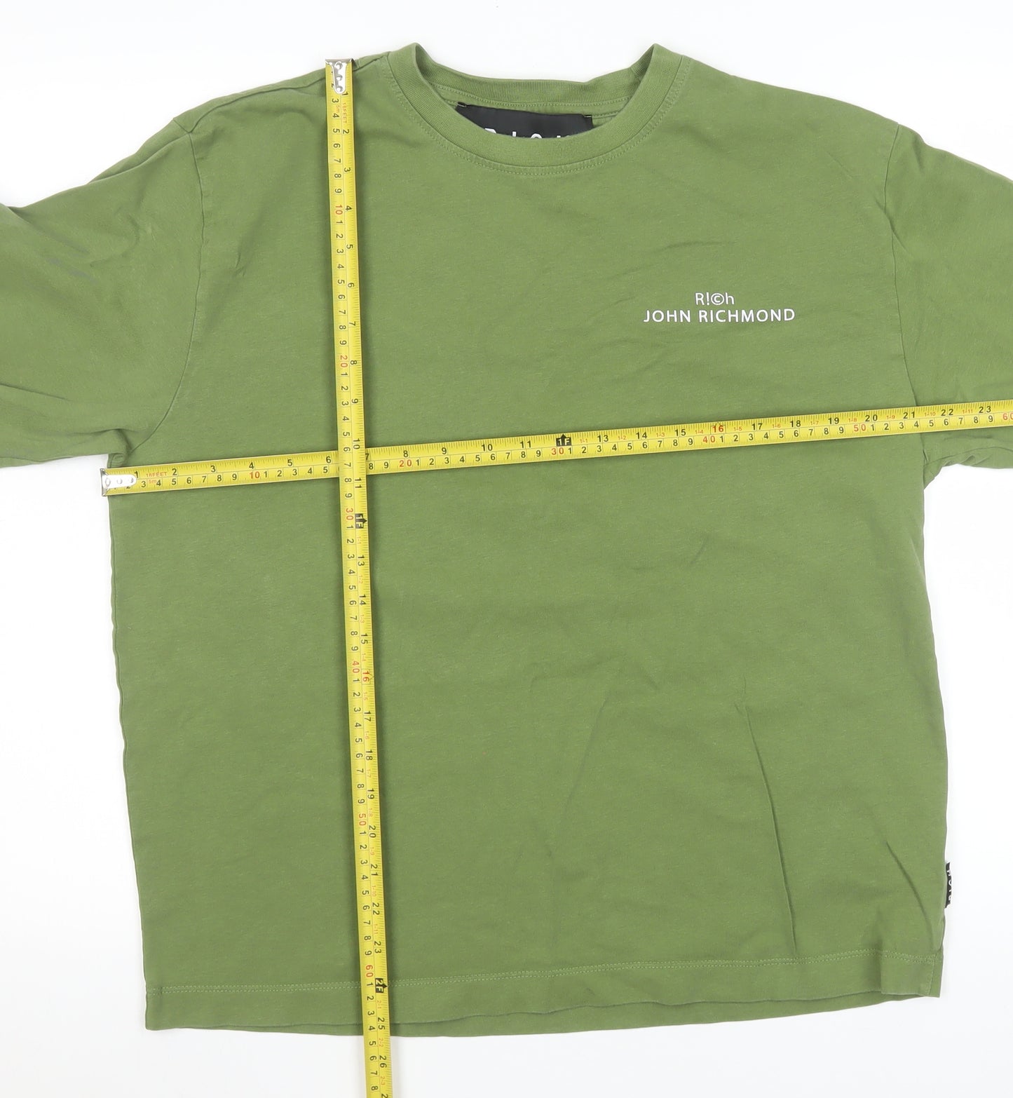 John Richmond Men's Green Long Sleeve Cotton Crew Neck Top Size L