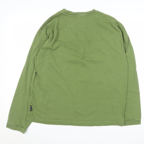 John Richmond Men's Green Long Sleeve Cotton Crew Neck Top Size L