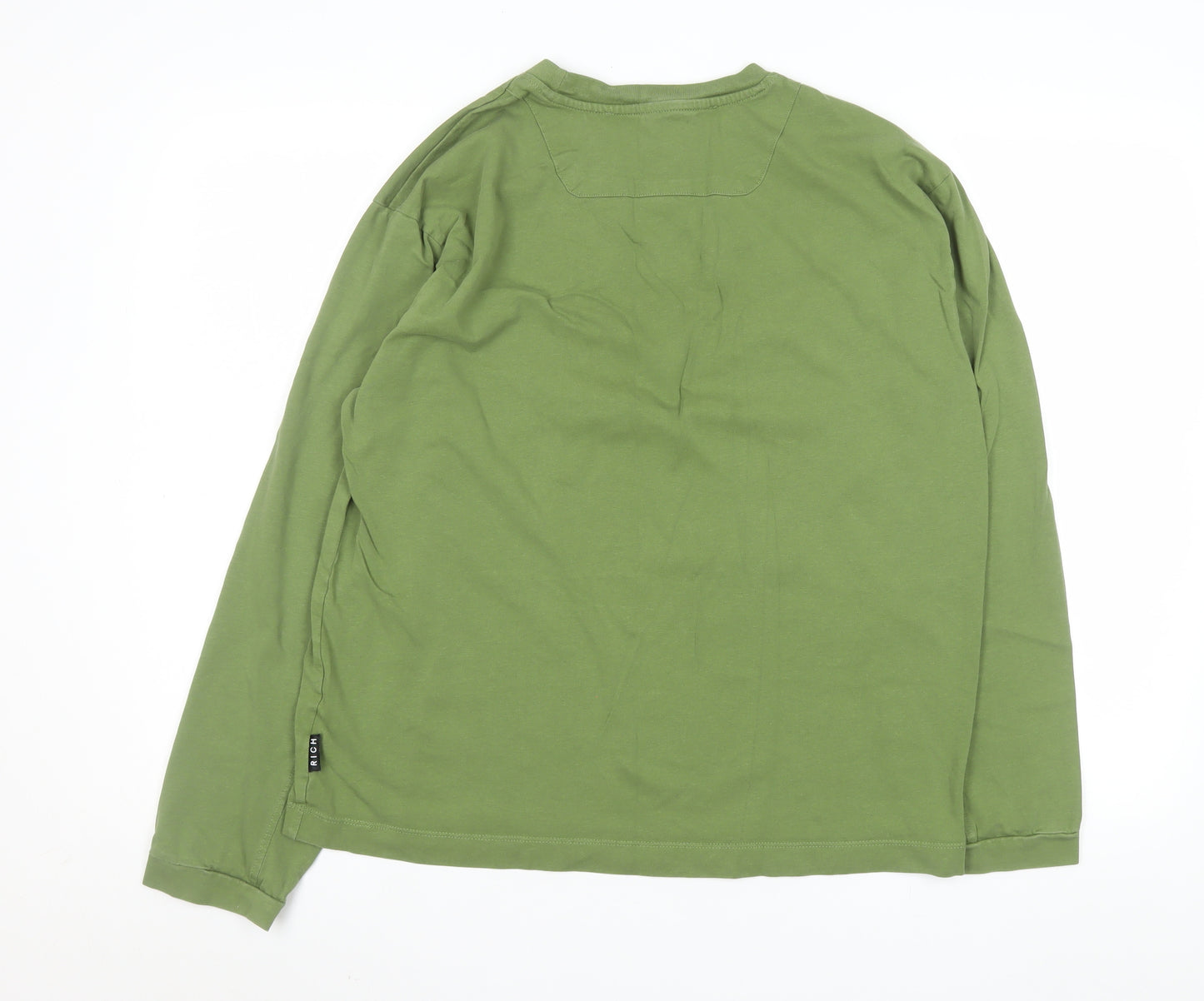 John Richmond Men's Green Long Sleeve Cotton Crew Neck Top Size L