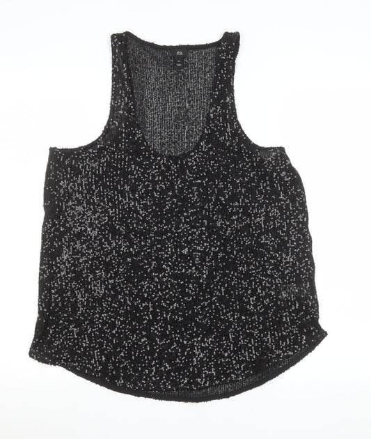 River Island Women's Black Sequin Camisole Tank Top Size 14