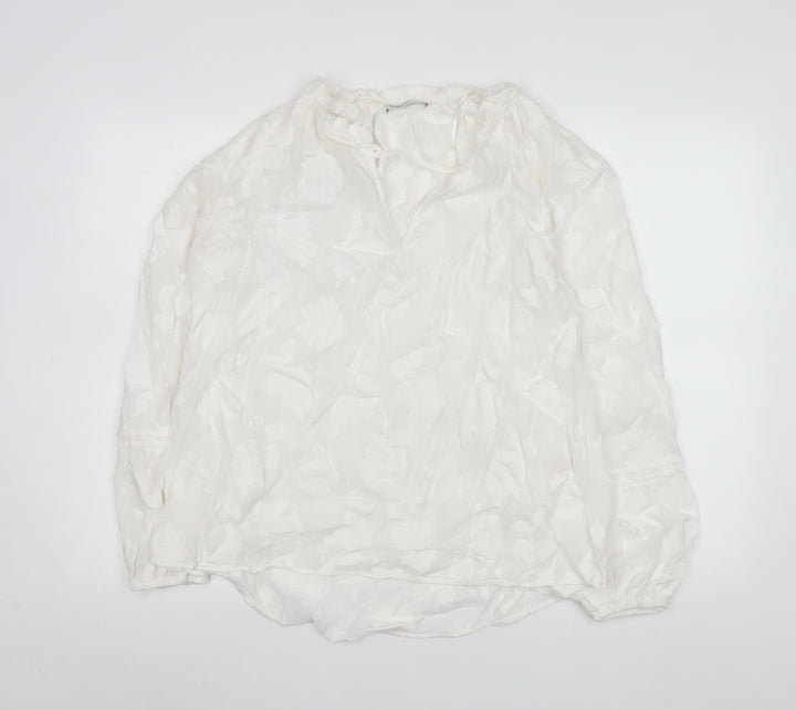 Gallery Women’s White Floral Tunic Blouse Size 16 Viscose Long Sleeve