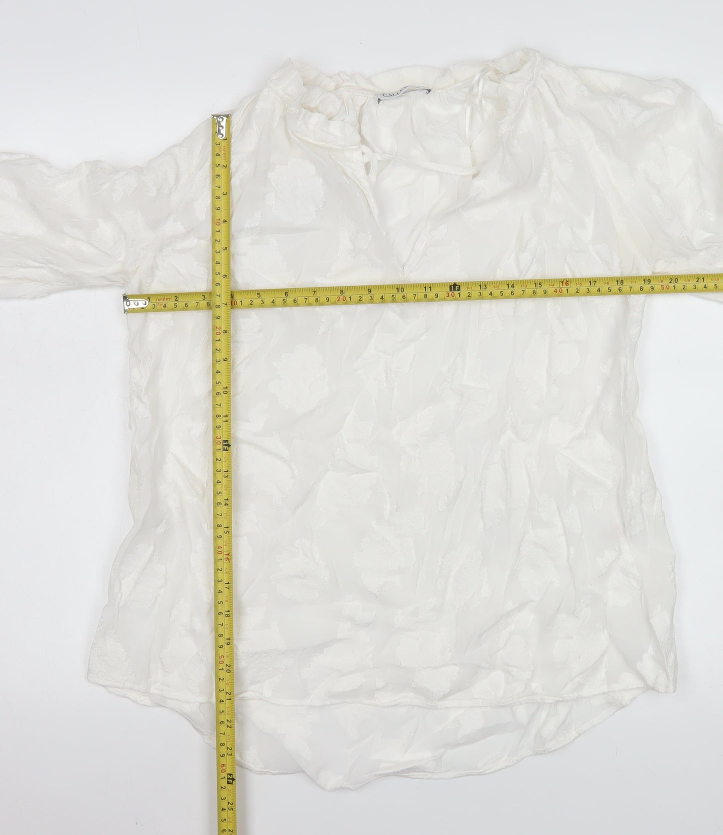 Gallery Women’s White Floral Tunic Blouse Size 16 Viscose Long Sleeve