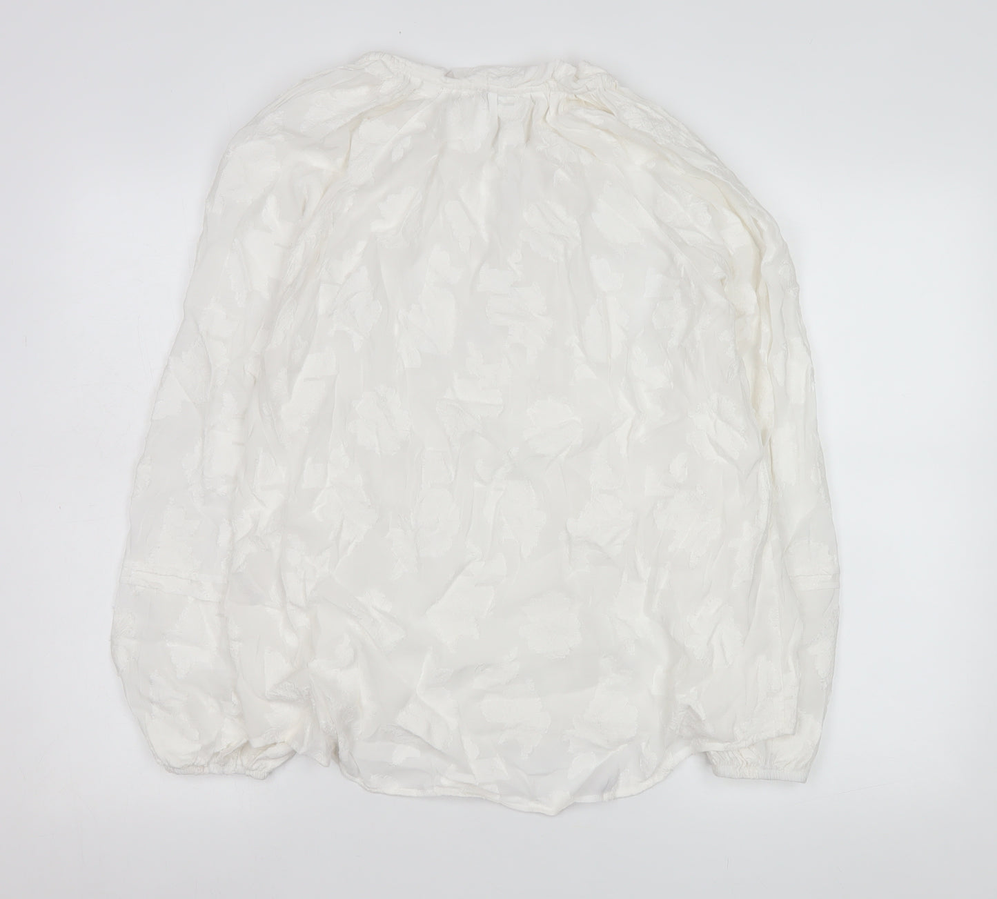 Gallery Women’s White Floral Tunic Blouse Size 16 Viscose Long Sleeve
