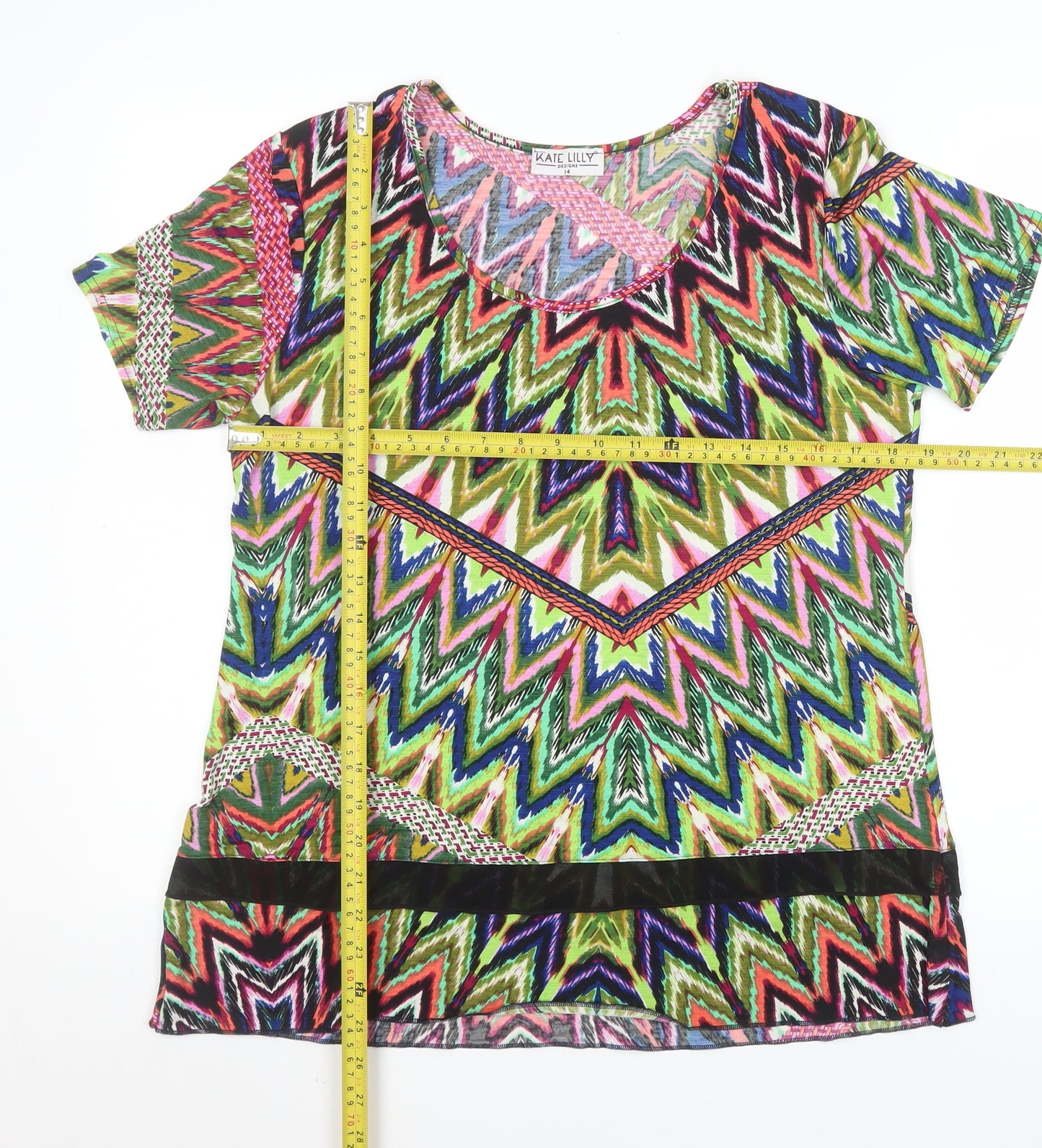 Kate Lilly Women’s Multicoloured Geometric Short Sleeve T-Shirt Size 14
