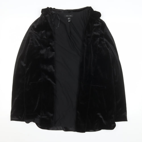 New Look Women Black Velvet Blazer UK 14 Regular Fit Mid-Length