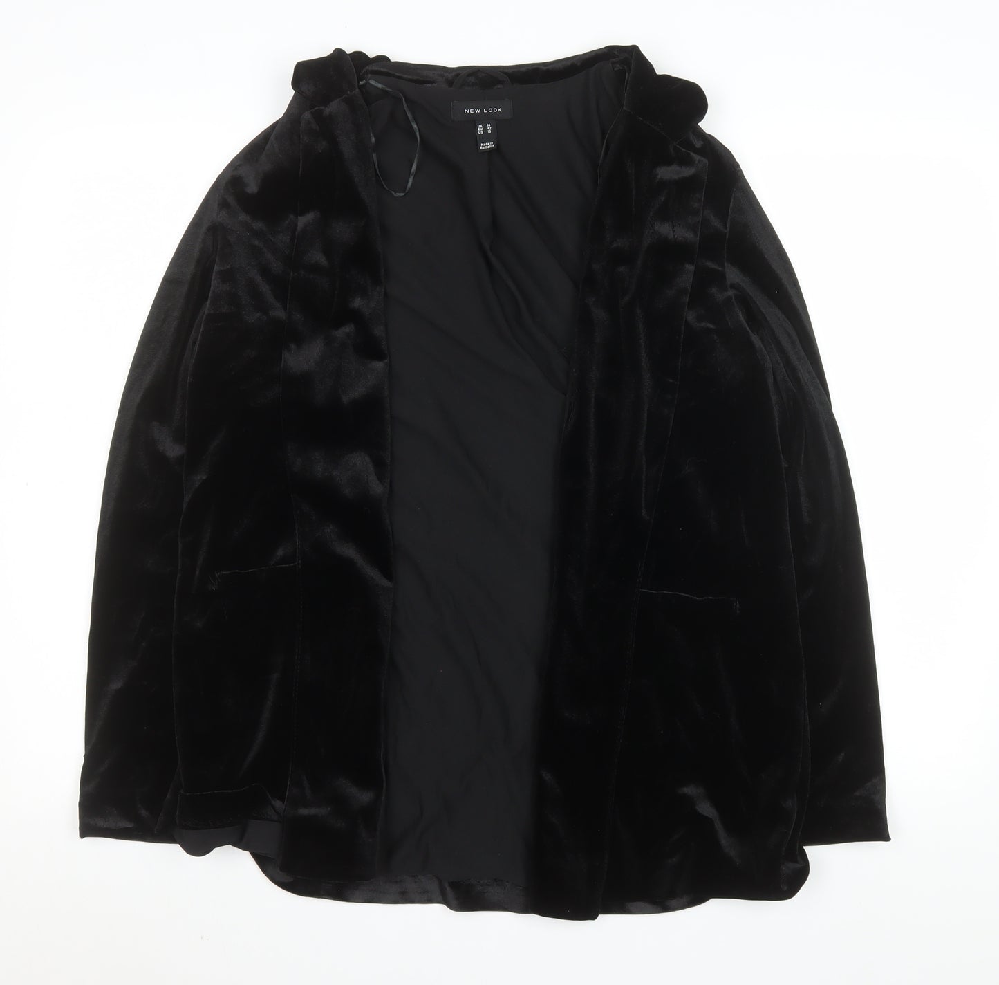 New Look Women Black Velvet Blazer UK 14 Regular Fit Mid-Length